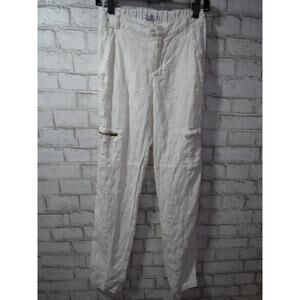 $178 Johnny Was White Geometric Embroidered Linen Cargo Pants XS NEW J746
